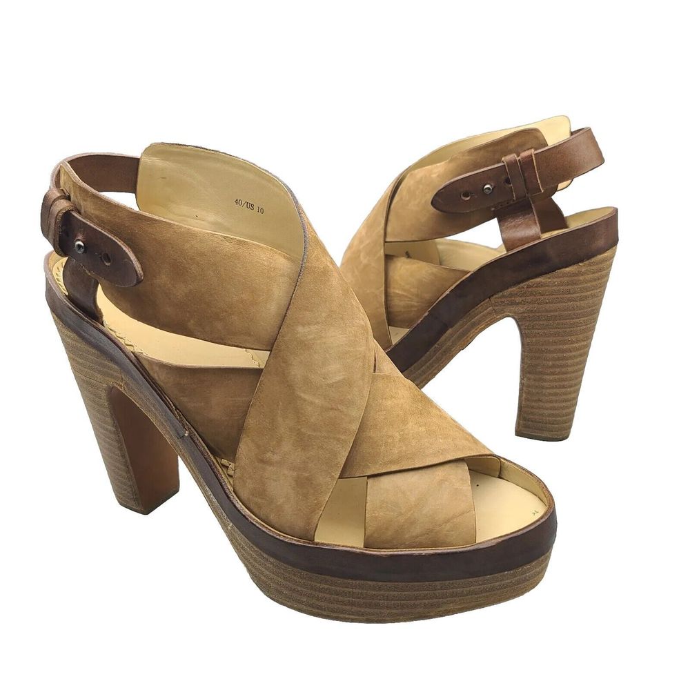 Rag & Bone Sandals Sloane Tan Nubuck Leather Platform Heel Slingback Sz 10 40